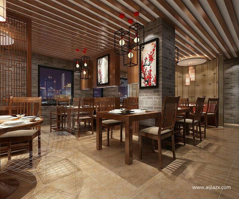 中式主題火鍋店就餐區(qū)設(shè)計效果圖