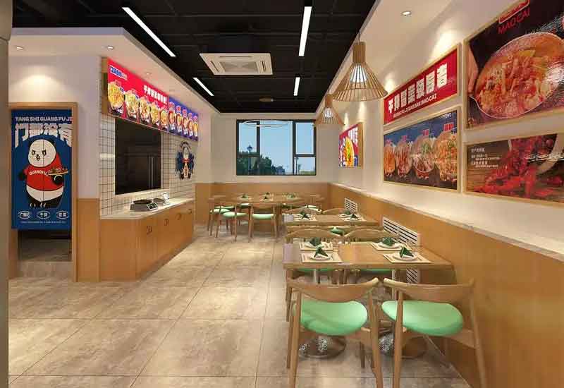 鄭州麻辣燙店裝修設(shè)計(jì)：熱鬧氛圍與自選餐臺(tái)設(shè)計(jì)