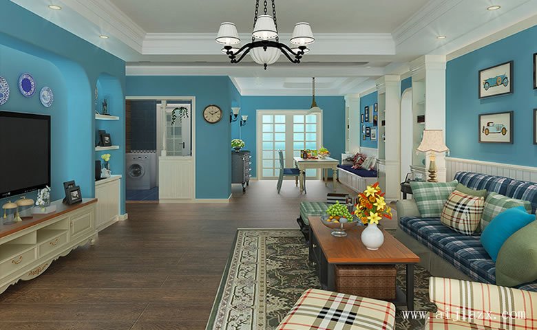 藍色主題的田園風(fēng)格客廳裝修效果圖