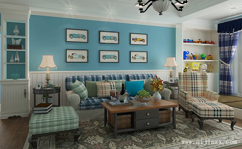藍色主題的田園風(fēng)格客廳裝修效果圖