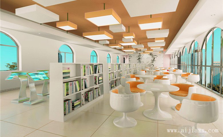 時(shí)尚簡(jiǎn)約的圖書館裝修效果圖