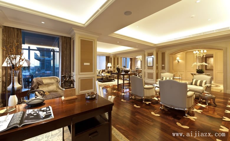 淺色調(diào)的歐式風(fēng)格大戶型書(shū)房裝修效果圖