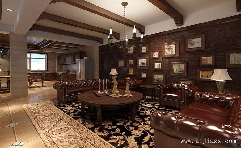 低調奢華的美式鄉(xiāng)村風格別墅二樓客廳裝修效果圖