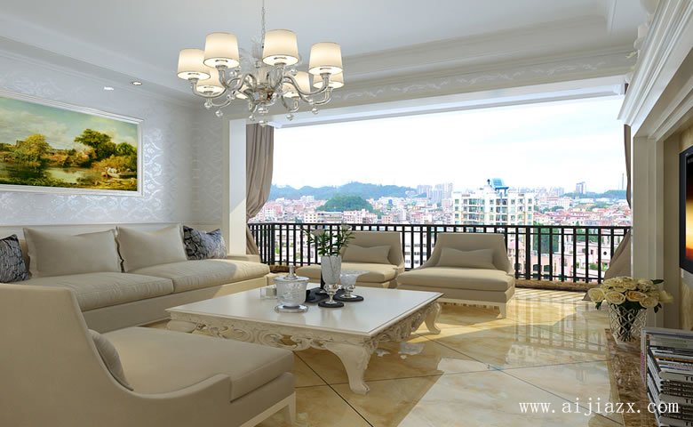 白色開(kāi)闊的簡(jiǎn)歐風(fēng)格客廳裝修效果圖